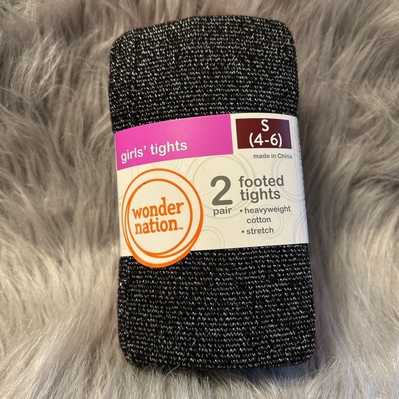 Wonder Nation Footed Tights Girls Size Small 2 Pack Sparkly Black And Red - Picture 2 of 4